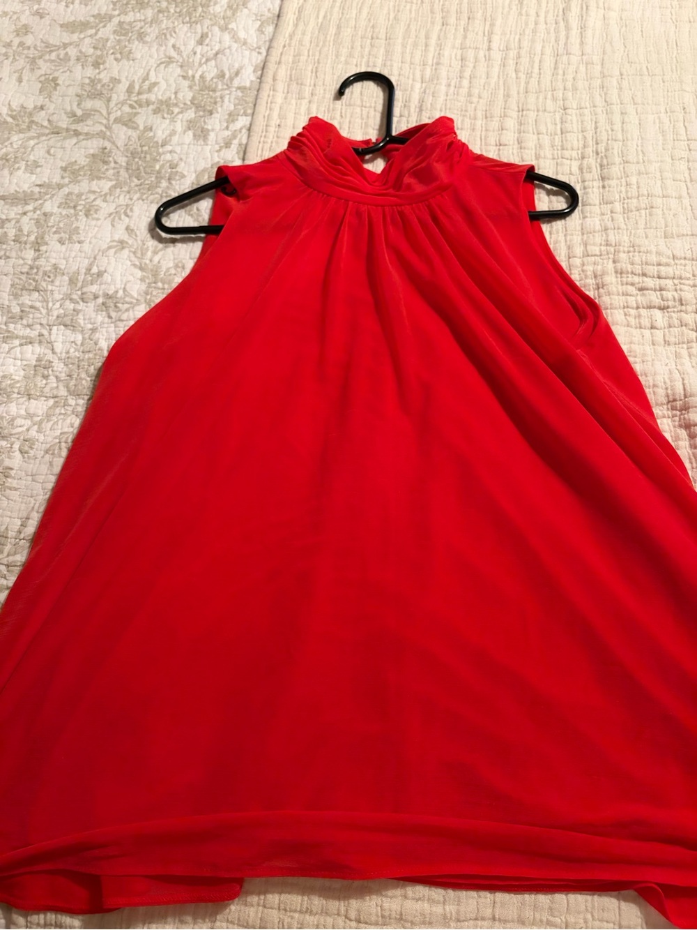 Jennifer Lopez Red Sleeveless Gathered Neck Top